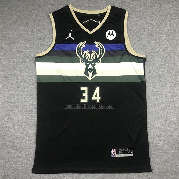 Camiseta Milwaukee Bucks Giannis Antetokounmpo NO 34 Statement 2021 Finals Negro